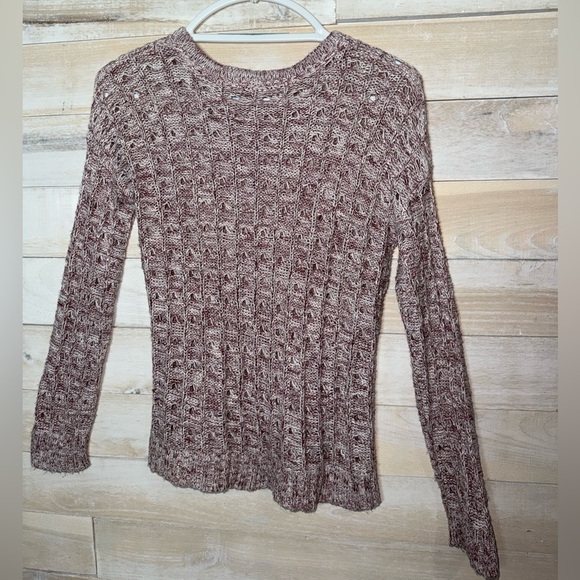 ohmg! Maroon/White Marled Open Knit Sweater Size Small - Picture 3 of 4